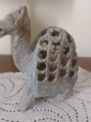 Handmade carved stone camel decorative figurine used