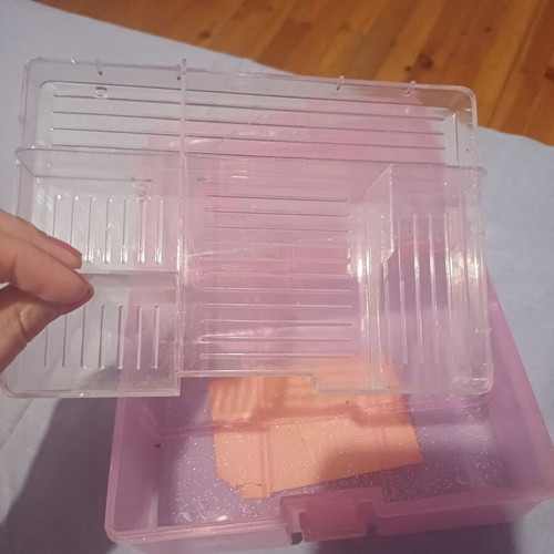 Barbie plastic vanity case, translucent pink with glitter