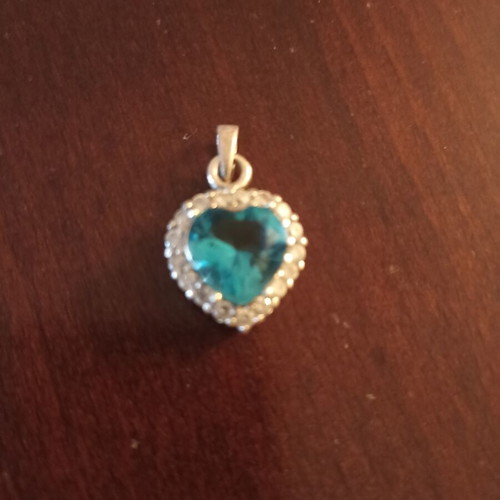 Heart-shaped pendant like new, silver with aquamarine and white zircon