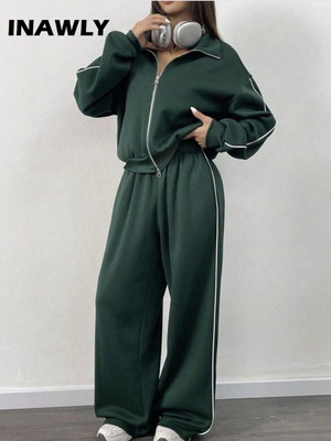 Shein Inawly 2pc tracksuit set dark green like new