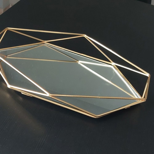 Decorative tray with mirror new, gold-plated, wedding use