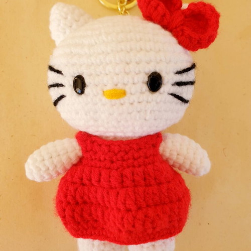 Hello Kitty bag charm crochet handmade, new, red dress