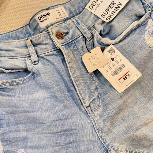 Bershka men's light blue super skinny jeans new XL