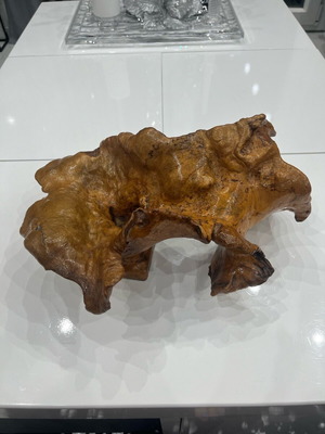 Table decorative handmade used wooden piece with glossy finish