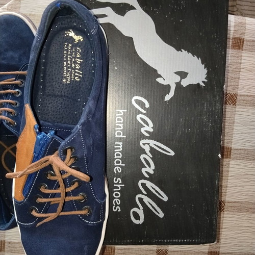 Caballo handmade navy blue moccasins shoes, size 44