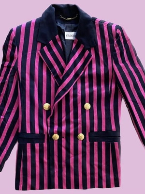 Windsmoor striped collectible jacket used, fuchsia-black with gold buttons