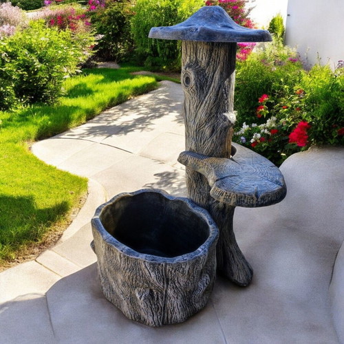 Isabella garden concrete fountain in black with beige and white
