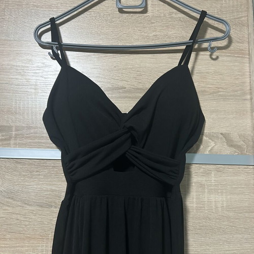 Midi dress black, new, ribbed fabric, slit to the knee