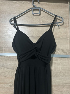 Midi dress black, new, ribbed fabric, slit to the knee