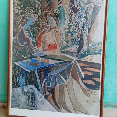 Πίνακας Οι δύο φίλες (1959) Νίκος Χατζηκυριάκος-Γκίκας σε κορνίζα σαν καινούργιο