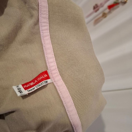 Piazza Italia Polo Shirt new, beige with pink details, size L