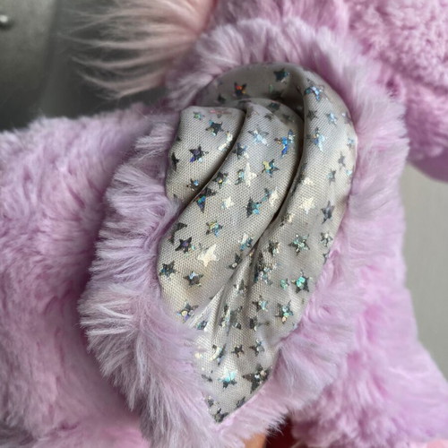 Pegasus plush toy pale pink and light purple with silver stars used