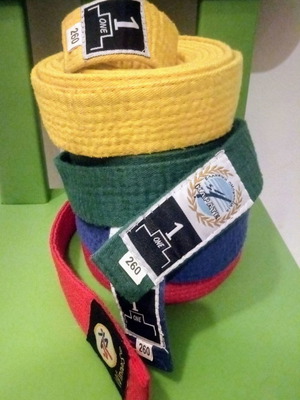 Karate belts used, set of 4, length 260 cm each