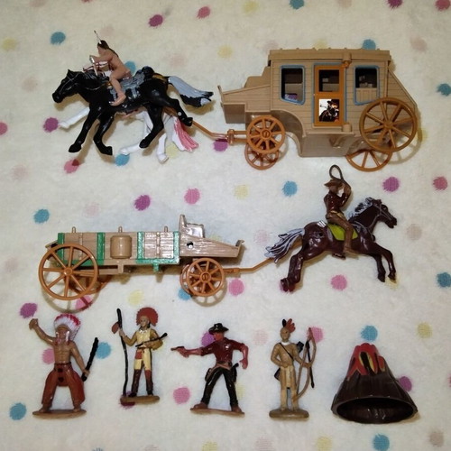 Wild West Cowboys and Indians figures with stagecoaches used
