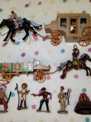 Wild West Cowboys and Indians figures with stagecoaches used