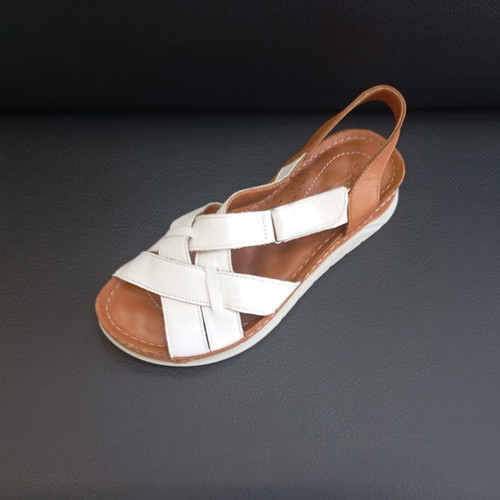Leather platform sandals white and tan, new
