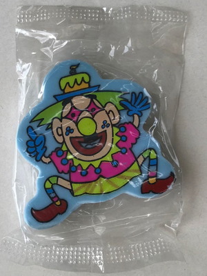 Clown eraser new, collectible 80s blue rubber