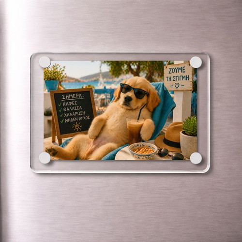 Acrylic fridge magnet "Ζούμε τη στιγμή" new