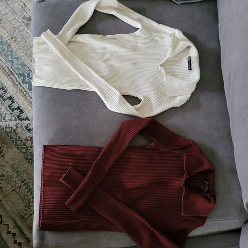 Zara ribbed women's blouses used, burgundy and ecru, size M