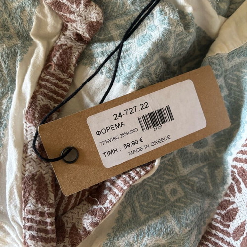 Boho embroidered linen dress new, beige with blue and brown patterns