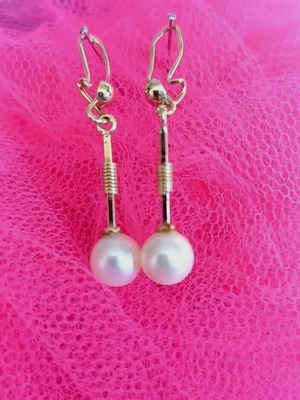 Akoya pearl drop dangle earrings 14k yellow gold used