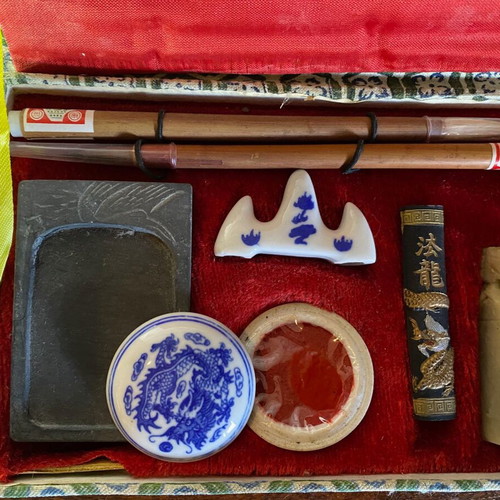 Vintage Chinese Calligraphy Set like new with ink stone and seal