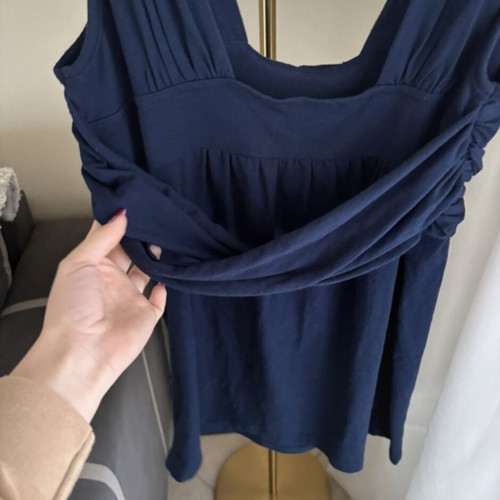 Navy elegant top like new, asymmetrical, size M, blue