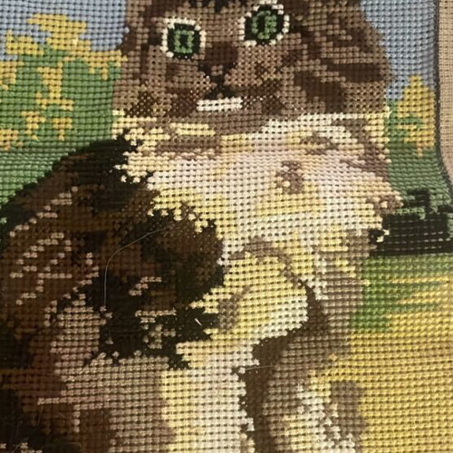 Embroidery with cat cross-stitch, new, ready for frame 30x40