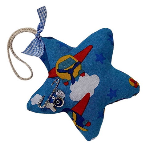 Baby Star Amulet with Safety Pin, Eye and Cross, Handmade