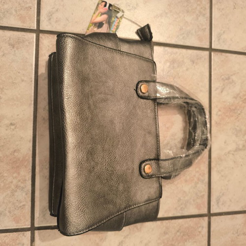 Handbag gray metallic with extra shoulder strap new