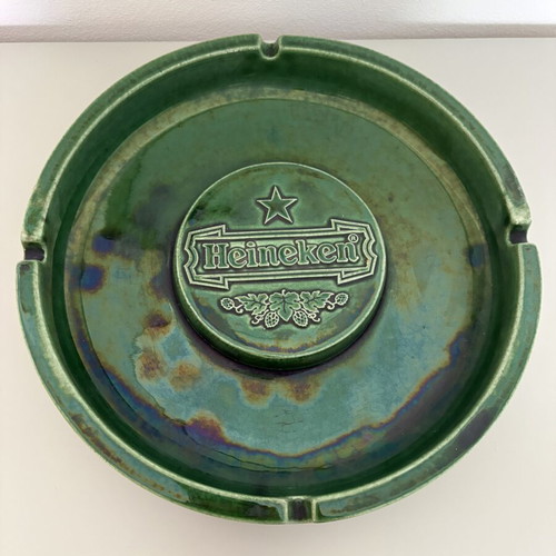 Heineken ceramic ashtray, green, collectible