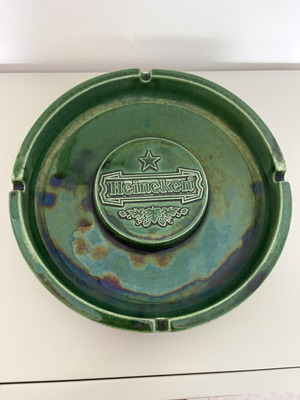 Heineken ceramic ashtray, green, collectible