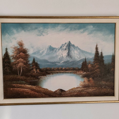 Large landscape painting in frame like new
