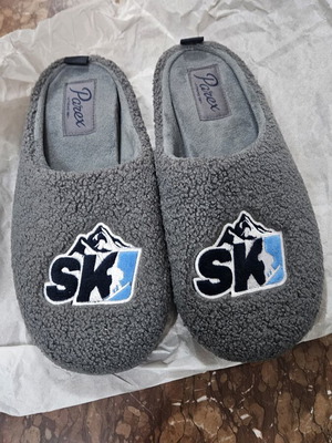 Parex men's slippers new, gray teddy texture, size 44-45