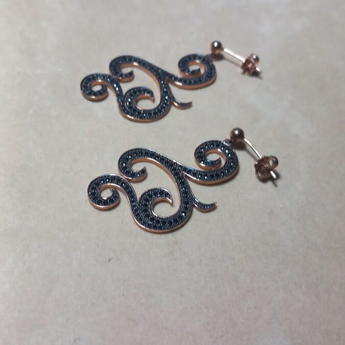 Gregio silver rose gold earrings with black zirconia new