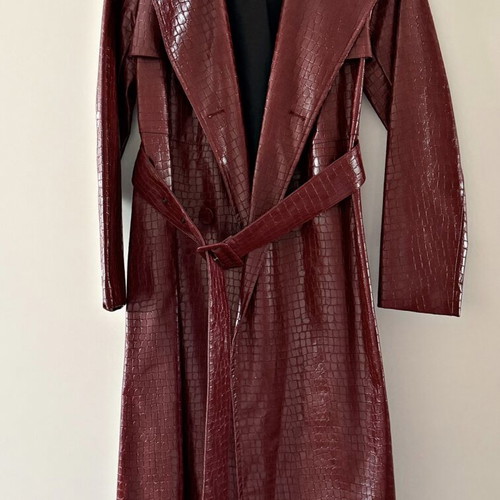 Bordeaux coat in retro style, eco leather, size S/M
