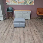 Gray leather stool with storage function new, artificial leather