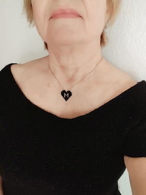 Heart necklace with miyuki monogram made to order, black and gold