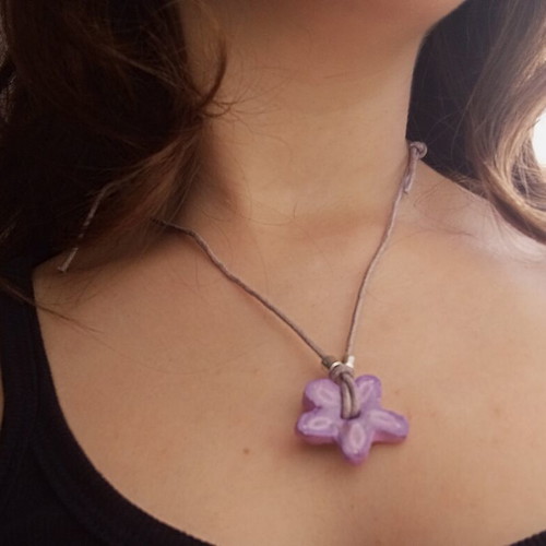 Handmade necklace in purple, like new, clay and glue