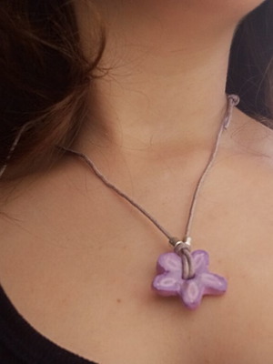 Handmade necklace in purple, like new, clay and glue