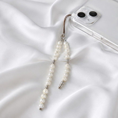 Mobile phone charm with imitation pearl beads and metal candy accents