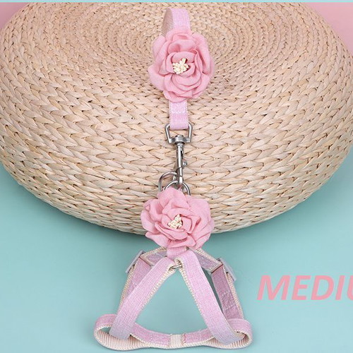 Dog Harness and Leash Pink Flower Bloom Set new M