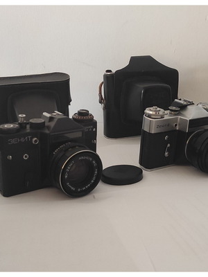 Vintage αναλογικές φωτογραφικές μηχανές Zenit πακέτο 2 με φακούς Helios μεταχειρισμένες