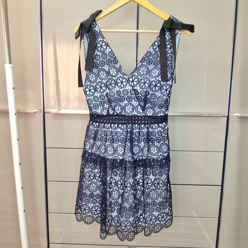 Self-Portrait dress like new, two-tone blue with black ribbons, size S