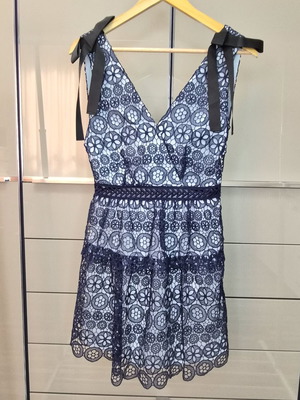 Self-Portrait dress like new, two-tone blue with black ribbons, size S