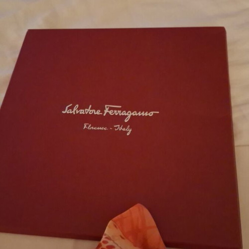 Salvatore Ferragamo silk scarf, apricot color, jungle design