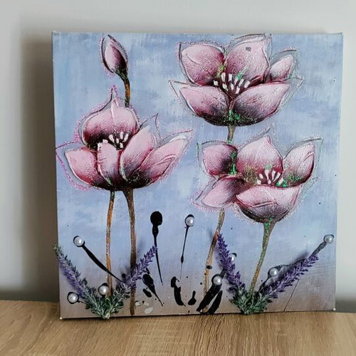 Flower painting with 3D details, new, 30x30 cm
