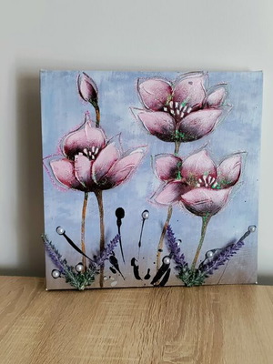 Flower painting with 3D details, new, 30x30 cm