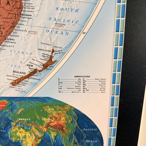 World map used, framed 1.89 x 1.25 m