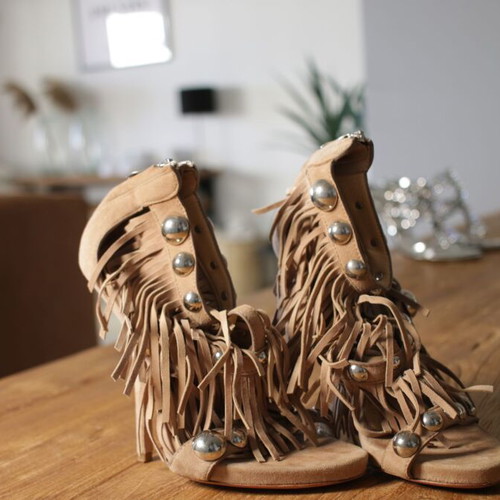 Gianmarco Lorenzi luxury high-heeled stiletto sandals with fringes new, size 37